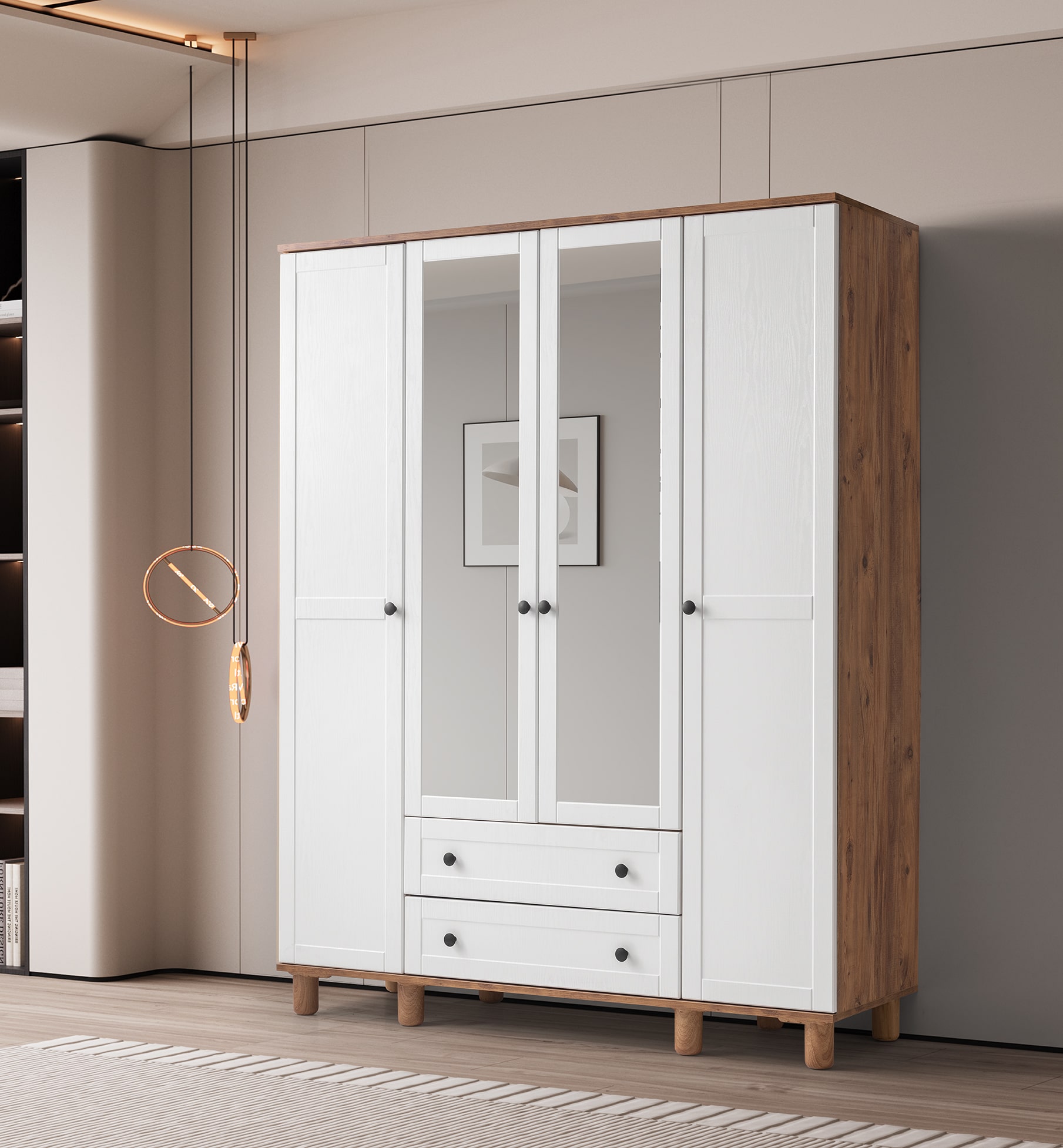 Hera Ceviz-Beyaz 4 Kapılı Dolap