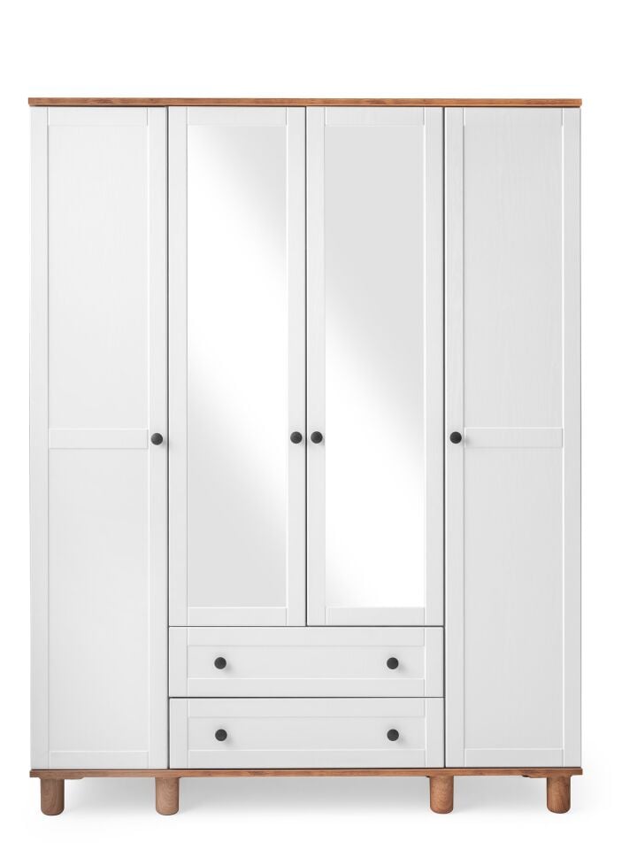 Hera Ceviz-Beyaz 4 Kapılı Dolap