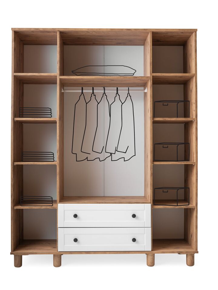 Hera Ceviz-Beyaz 4 Kapılı Dolap