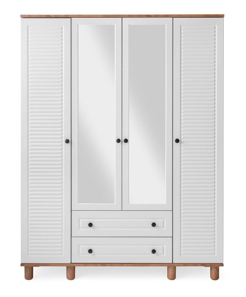 Kayra Ceviz-Beyaz 4 Kapılı Dolap