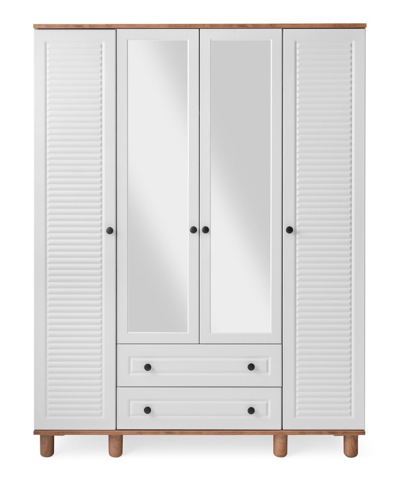 Kayra Ceviz-Beyaz 4 Kapılı Dolap