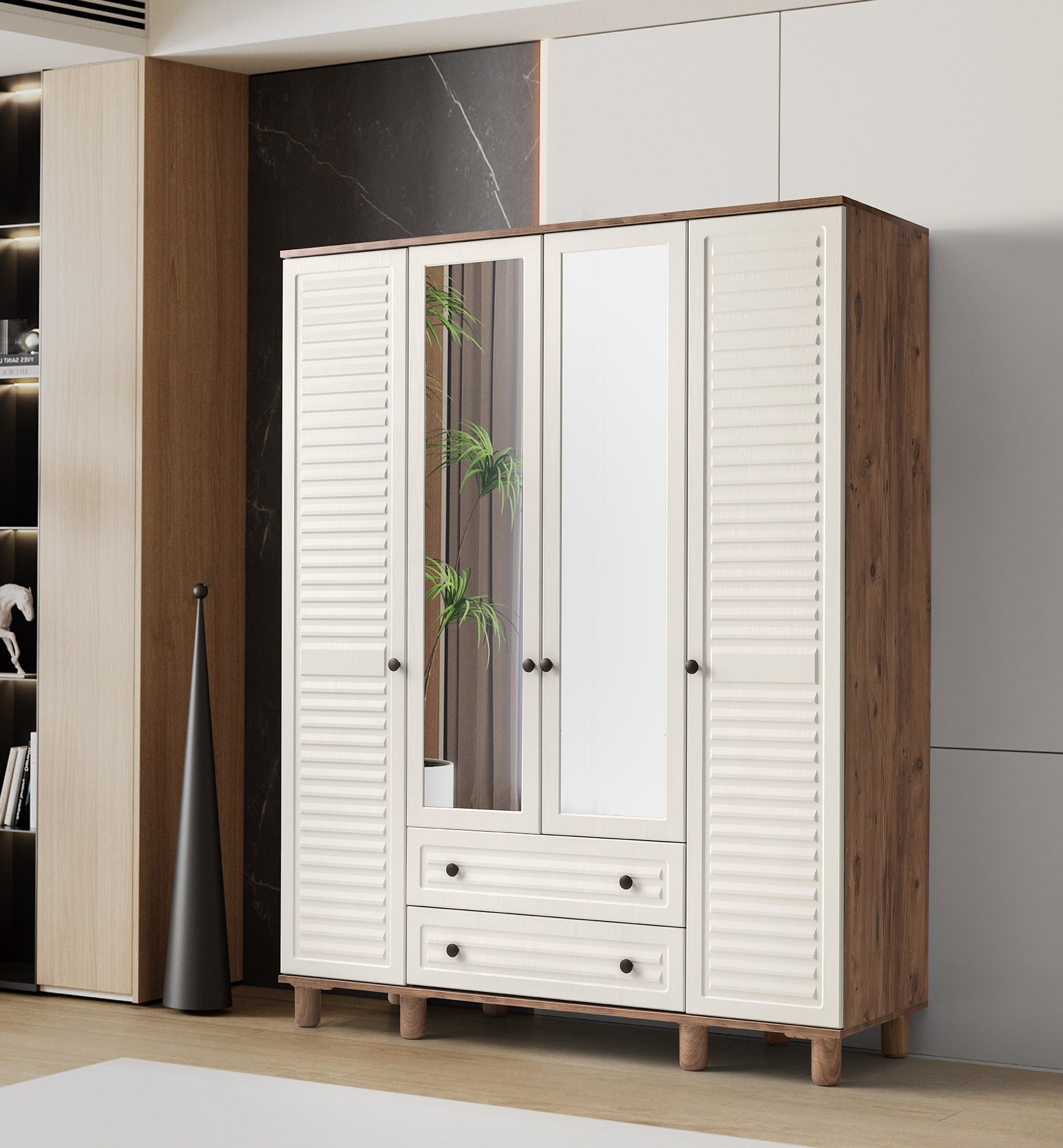 Luna Ceviz-Aytaşı 4 Kapılı Dolap